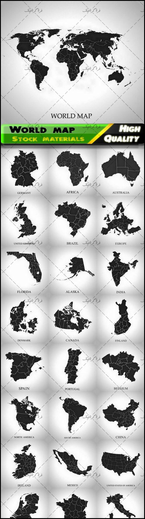 وکتور نقشه کشور های جهان - طرح سایه