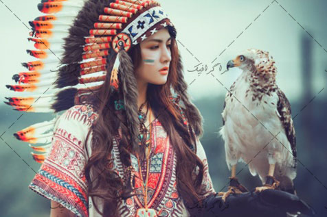 دانلود والپیپر دختر سرخ پوست با عقاب