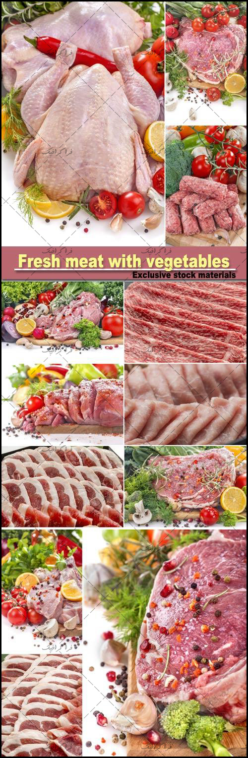 تصاویر استوک گوشت خام با ادویه و سبزیجات