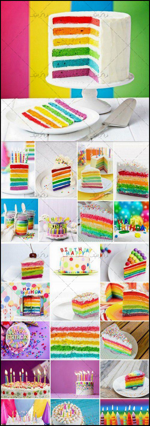دانلود تصاویر استوک کیک تولد رنگارنگ خوشمزه