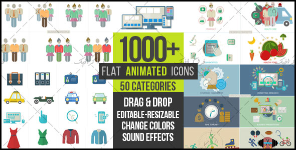 دانلود پروژه افتر افکت 1000 آیکون انیمیشن فلت