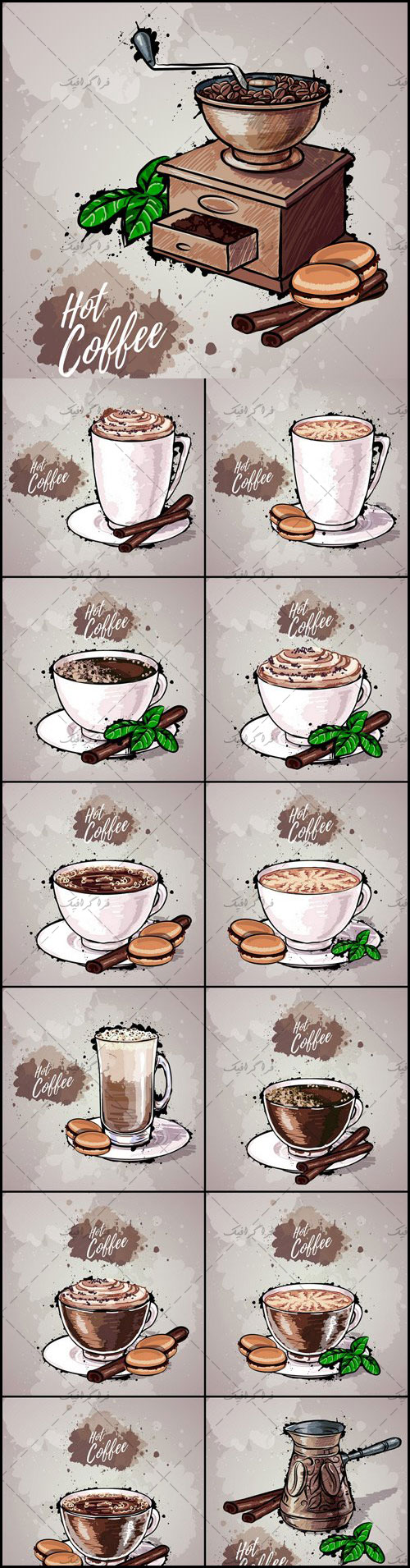 دانلود وکتور های فنجان قهوه و هات چاکلت - طرح ترسیمی