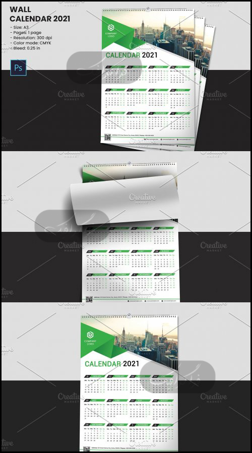 دانلود فایل لایه باز فتوشاپ تقویم دیواری سال 2021 - شماره 2