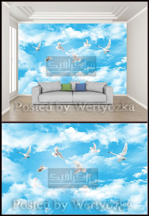 دانلود پوستر دیواری سه بعدی طرح آسمان - پرنده