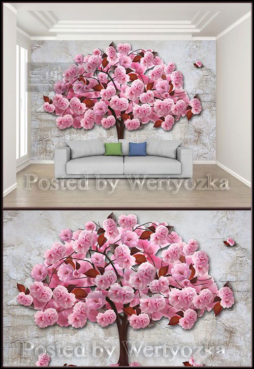 دانلود پوستر دیواری 3 بعدی شکوفه های صورتی
