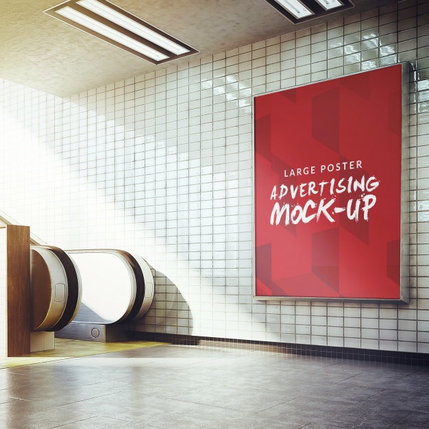 ماک آپ فتوشاپ پوستر تبلیغاتی در مترو - رایگان