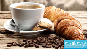دانلود تصاویر استوک فنجان قهوه و نان صبحانه