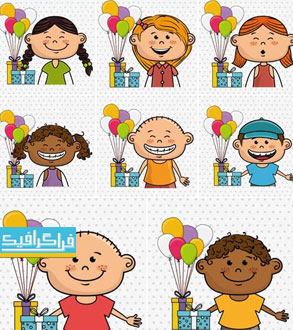 دانلود وکتور طرح های کودکان شاد و تبریک تولد