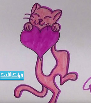 ویدیو : آموزش نقاشی : رسم گربه با قلب