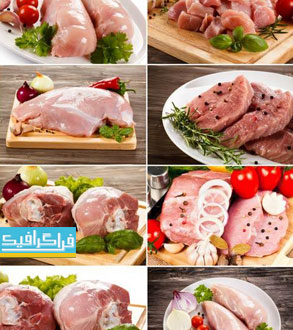 دانلود تصاویر استوک گوشت خام قرمز و مرغ با ادویه و سبزیجات