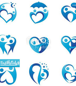 دانلود لوگو های آدم و قلب آبی - وکتور لایه باز - رایگان
