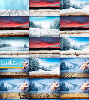 دانلود تصاویر استوک زمستان برفی با طاقچه چوبی