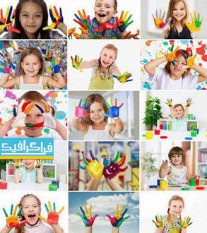 دانلود تصاویر استوک کودکان با دست رنگی