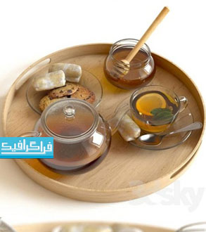 دانلود مدل سه بعدی سینی استکان چای و عسل