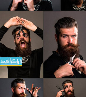 دانلود تصاویر استوک آرایشگر مرد با ریش و قیچی