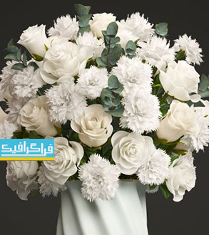 دانلود مدل سه بعدی دسته گل سفید با گلدان