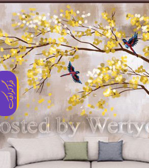 دانلود پوستر سه بعدی درخت زرد با پرندگان