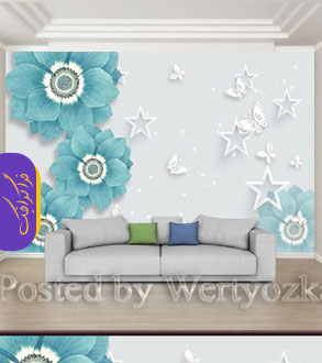 دانلود پوستر سه بعدی طرح ستاره و گل آبی