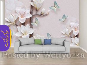 دانلود پوستر 3 بعدی دیواری گل سفید برجسته با پروانه