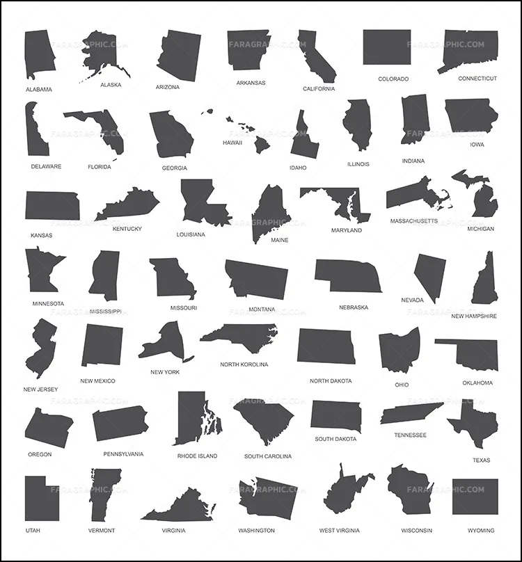 دانلود وکتور نقشه ایالت های کشور آمریکا