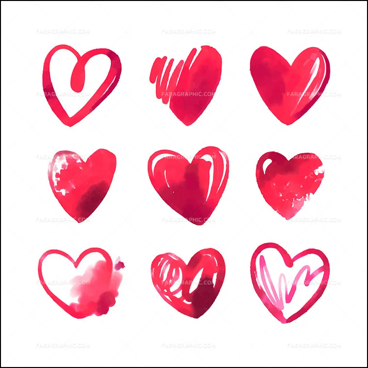 دانلود وکتور قلب های عاشقانه - نقاشی آبرنگ